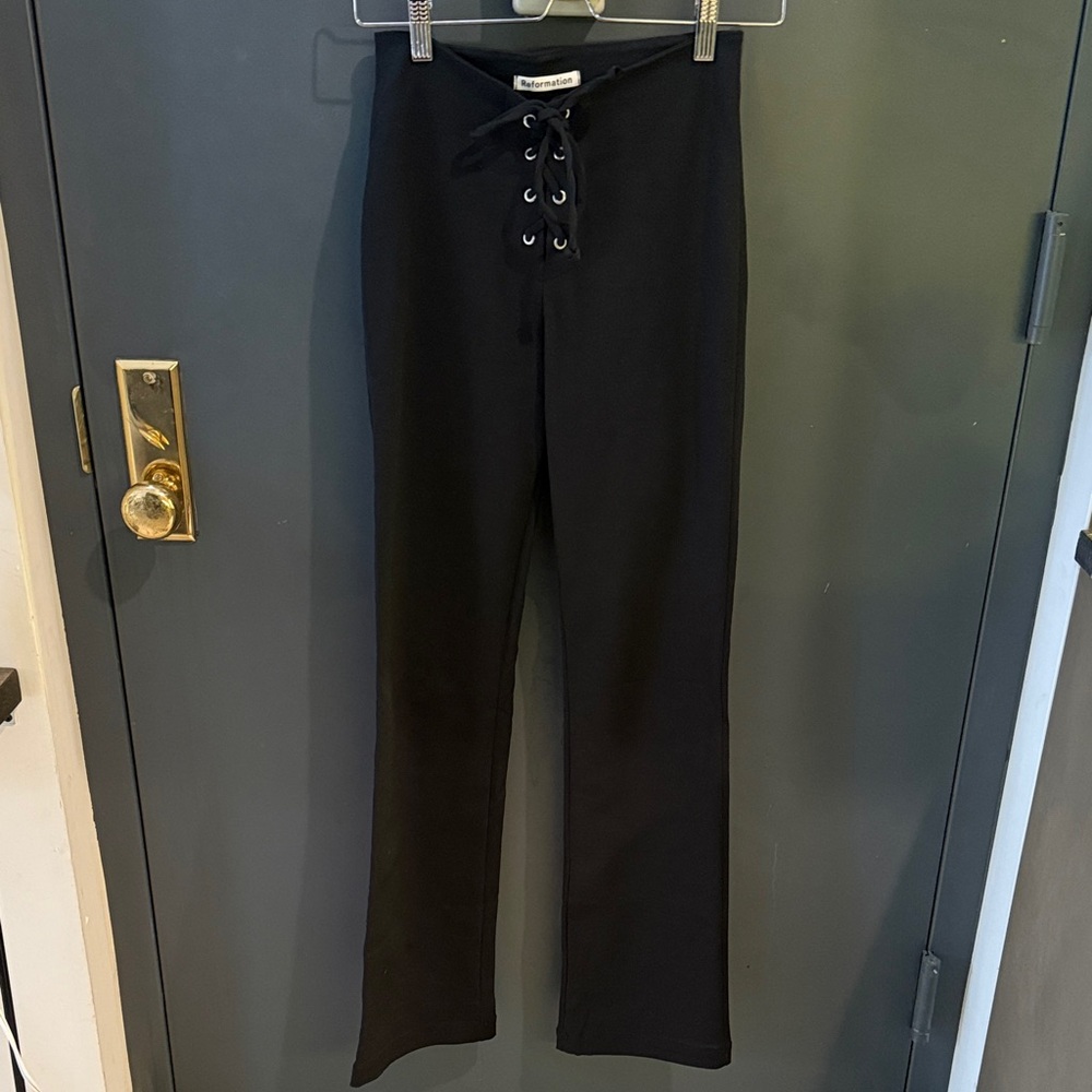 Reformation Stretchy Black Lace-Up Pants